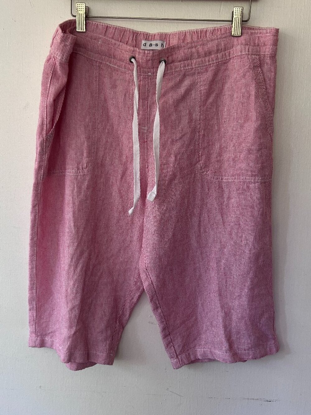 Lush Seersucker Bermuda Shorts Womens Large Pockets Coastal Preppy Linen Blend